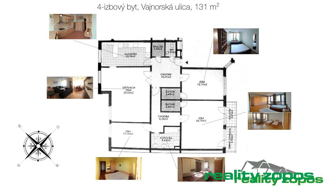 BEZ PROVÍZIE - 4-i zariadený byt na PRENÁJOM, Vajnorská, 131 m², garáž, balkón