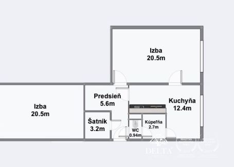 DELTA | Priestranný 2 izbový byt v pôvodnom stave, Ružinov - Pošeň