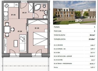 Byty Ruppeldtova: Na predaj 2 izbový byt B1 v novostavbe s terasou a predzáhradkou 26 m2 , Martin - širšie centrum
