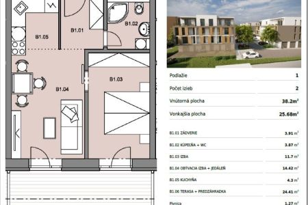 Byty Ruppeldtova: Na predaj 2 izbový byt B1 v novostavbe s terasou a predzáhradkou 26 m2 , Martin - širšie centrum
