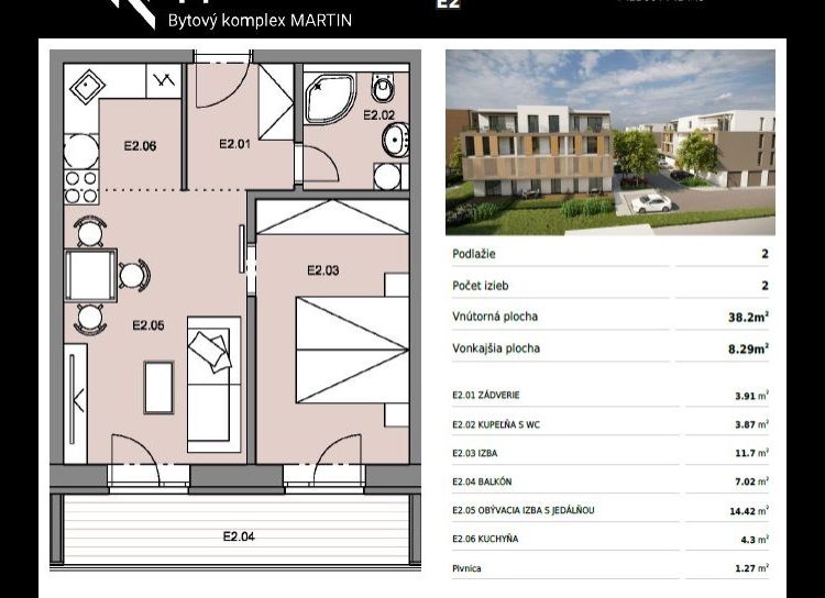 Byty Ruppeldtova: Na predaj nový 2 izbový byt E2 v novostavbe, Martin - širšie centrum
