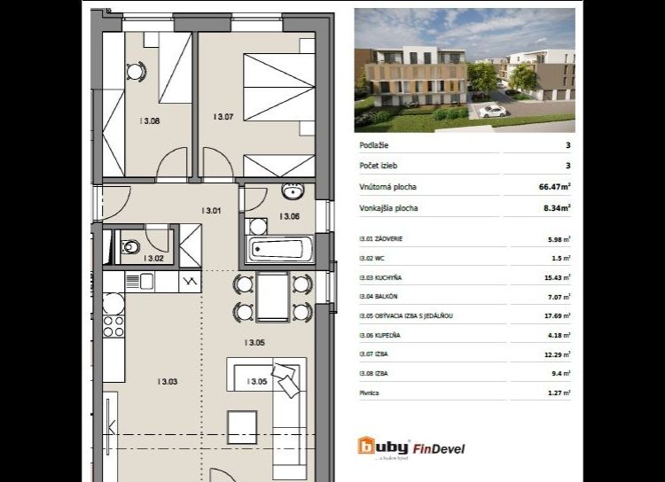 Byty Ruppeldtova: Na predaj 3 izbový byt I3 s balkónom, v novostavbe, Martin - širšie centrum