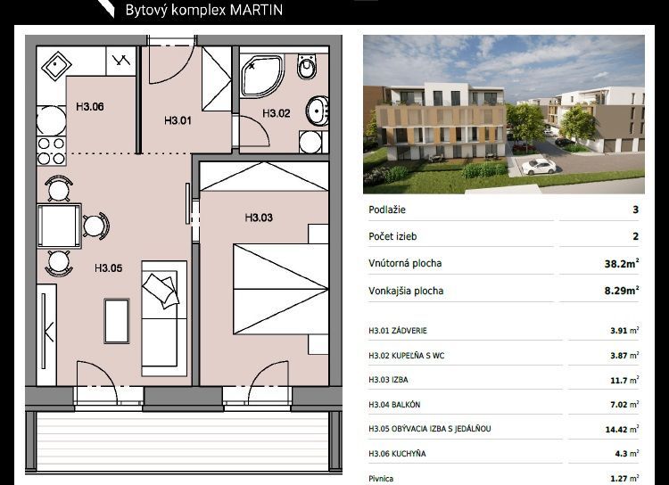 Byty Ruppeldtova: Na predaj nový 2 izbový byt H3 v novostavbe, Martin - širšie centrum