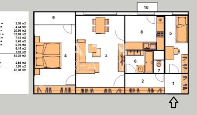 REZERVOVANÉ -Na predaj 3 izbový byt (63 m2) v pôvodnom stave s loggiou (3m2) a balkónom (1,2 m2) - širšie centrum.