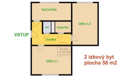 Veľký 2 izbový byt, plocha 58 m2, ul. P. Horova, Prešov.