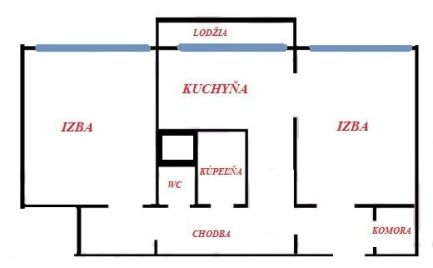 Veľký 2 izbový byt typ - U, 62 m2, s lodžiou, B. Bystrica, čiastočná rekonštrukcia - Cena 143 000 €
