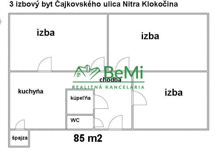 3 izbový byt 85 m2 Nitra Klokočina Čajkovského ID 459-113-MIG