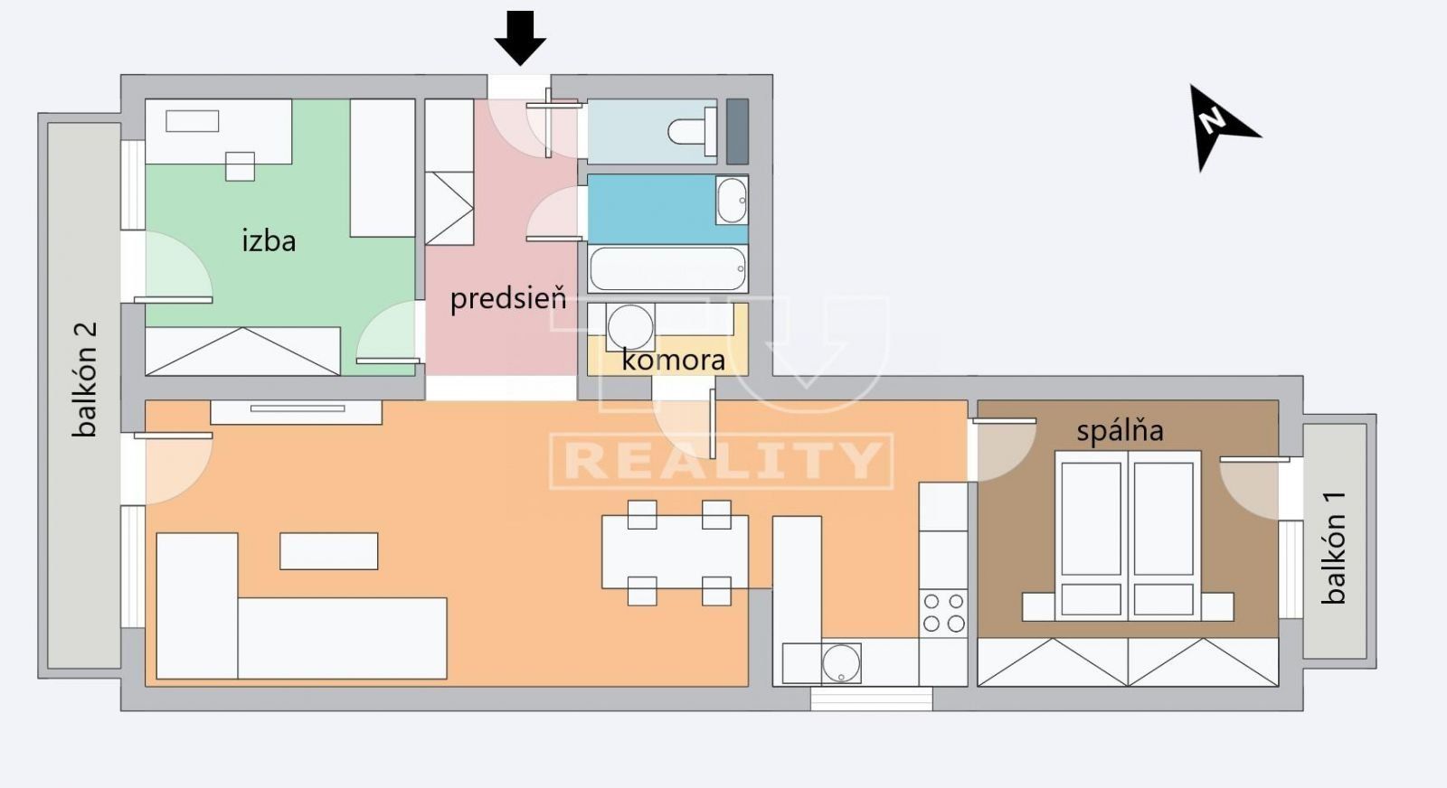 PREDAJ -> priestranný 3 izbový BYT s dvoma balkónmi, SVÄTÝ JUR, 75,83 m2