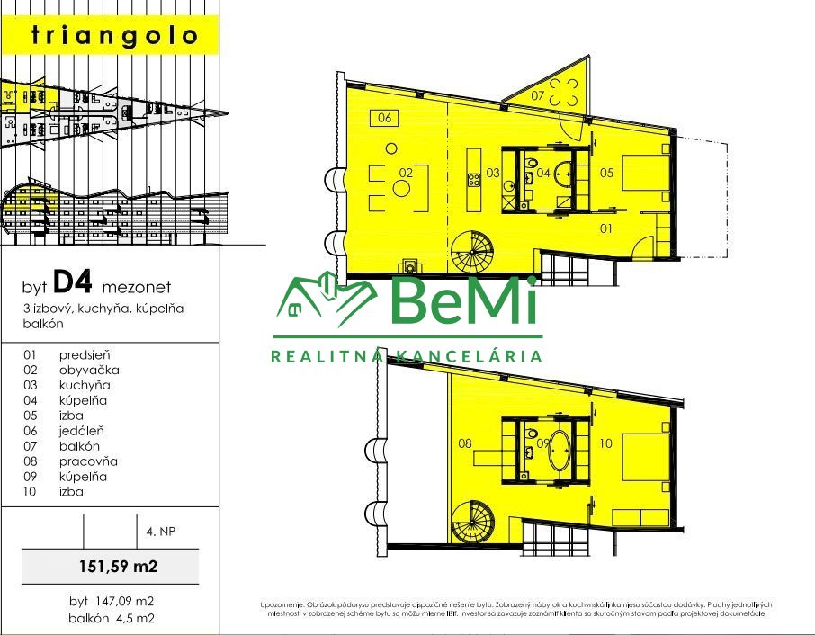 3 izbový byt mezonet 151,59 m2 Nitra Centrum TRIANGOLO ID 521-113-MIG