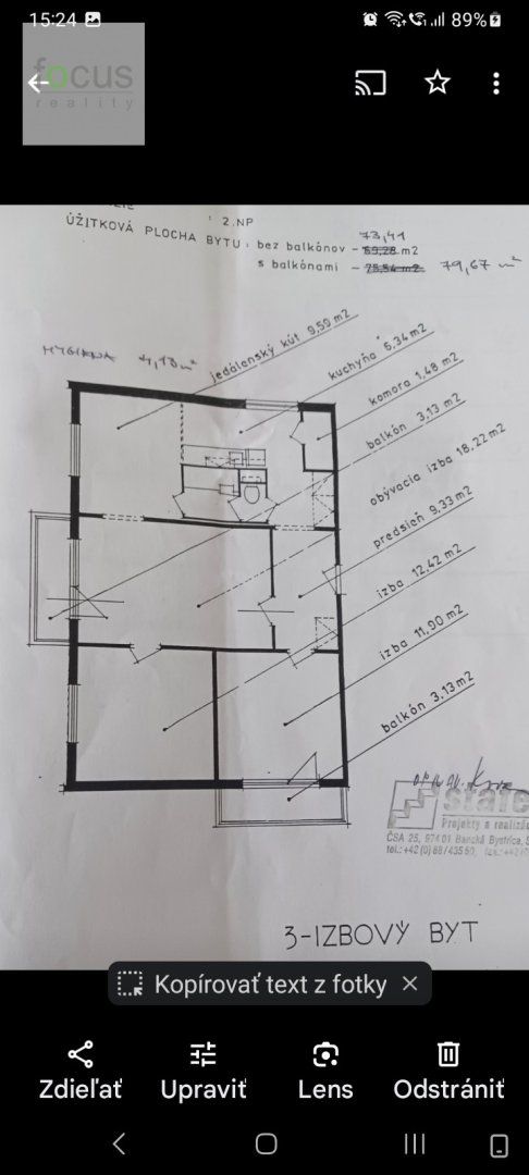 Predám 3 i byt + 2 balkóny-80 m2- ul. Okružná