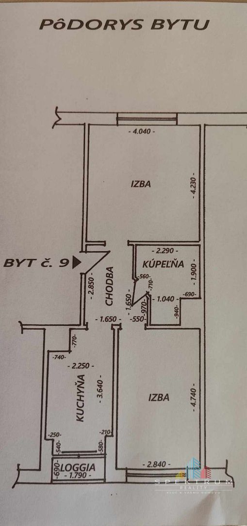 SPEKTRUM REALITY- Na Predaj 2-izbový byt, 49.96 m2 s loggiou, okres Prievidza, sídlisko Zapotôčky