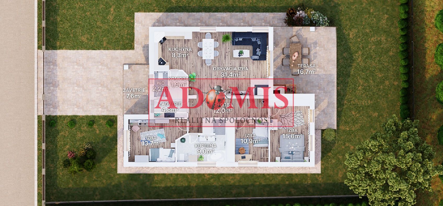 ADOMIS - predáme 4izb.bungalov č.5, 512m2 Chrastné, vodovod, asfalt, len 11km z Košíc