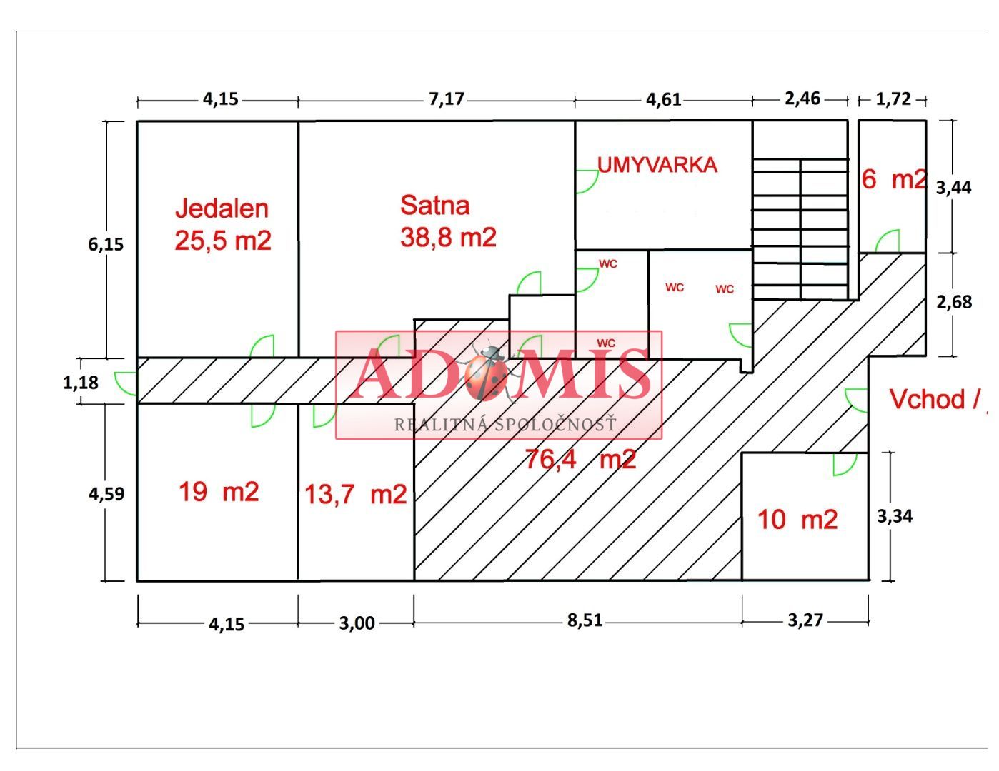 ADOMIS - prenájom administratívna budova 2podlažná - 237m2, parkovanie vo dvore, uzavretý strážený areál,Čaňa, iba 12km z Košíc