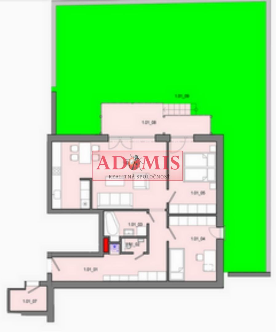 ADOMIS - predáme nadštandardný bezbariérový tehlový 3izbový byt 94,6m2 NOVOSTAVBA,teraska,vlastná záhradka 133m2,parking,Košice - Krásna