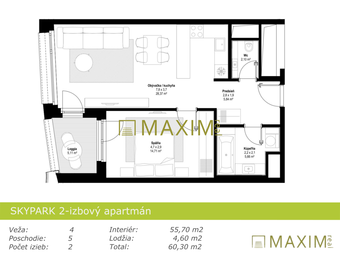 Moderný 2-izbový apartmán v prestížnom projekte SKY PARK, Bratislava