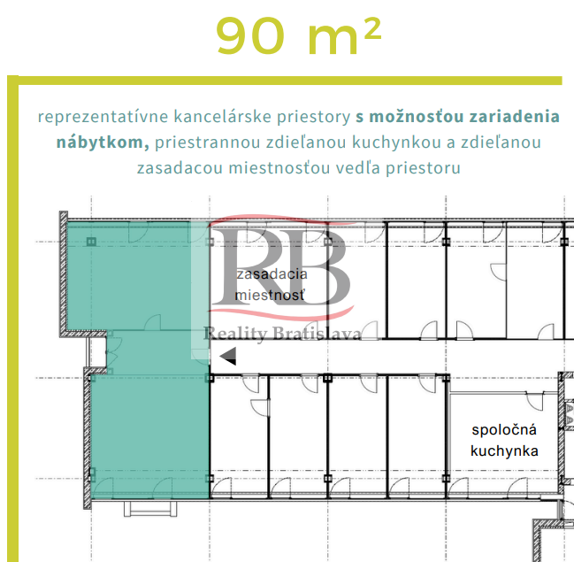 Reprezentatívny priestor 90m2 s parkovaním v Office Centre Jarošova, BAIII