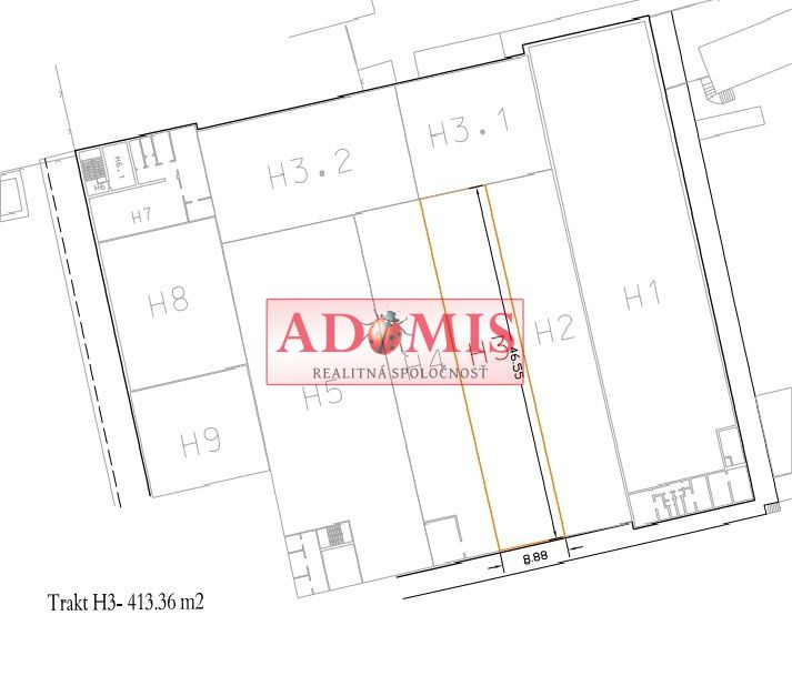 ADOMIS - Prenájom skladových priestorov, 829m2 /413m2+413m2/, Košice