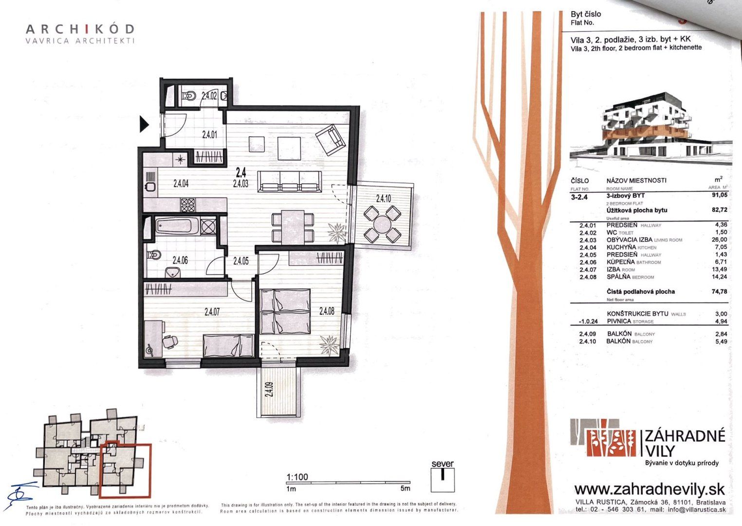 Priestranný klimatizovaný 3i byt s dvoma balkónmi v lukratívnom projekte Záhradné Vily