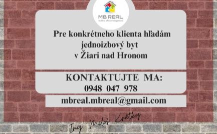 MB REAL - Kúpa, jednoizbový byt, Žiar nad Hronom