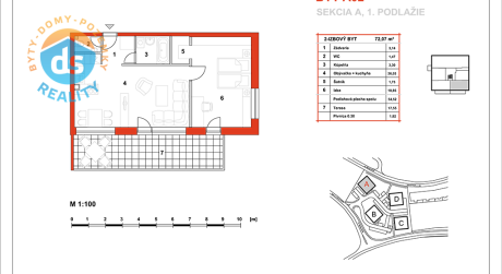 Na predaj novostavba 2-izbový byt, 54,52 m2, (A02), Slnečná Terasa, Sekcia A (dokon. 06-2016), Žilina - Hájik