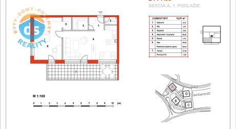 Na predaj novostavba 2-izbový byt, 54,52 m2, (A03), Slnečná Terasa, Sekcia A (dokon. 06-2016), Žilina - Hájik